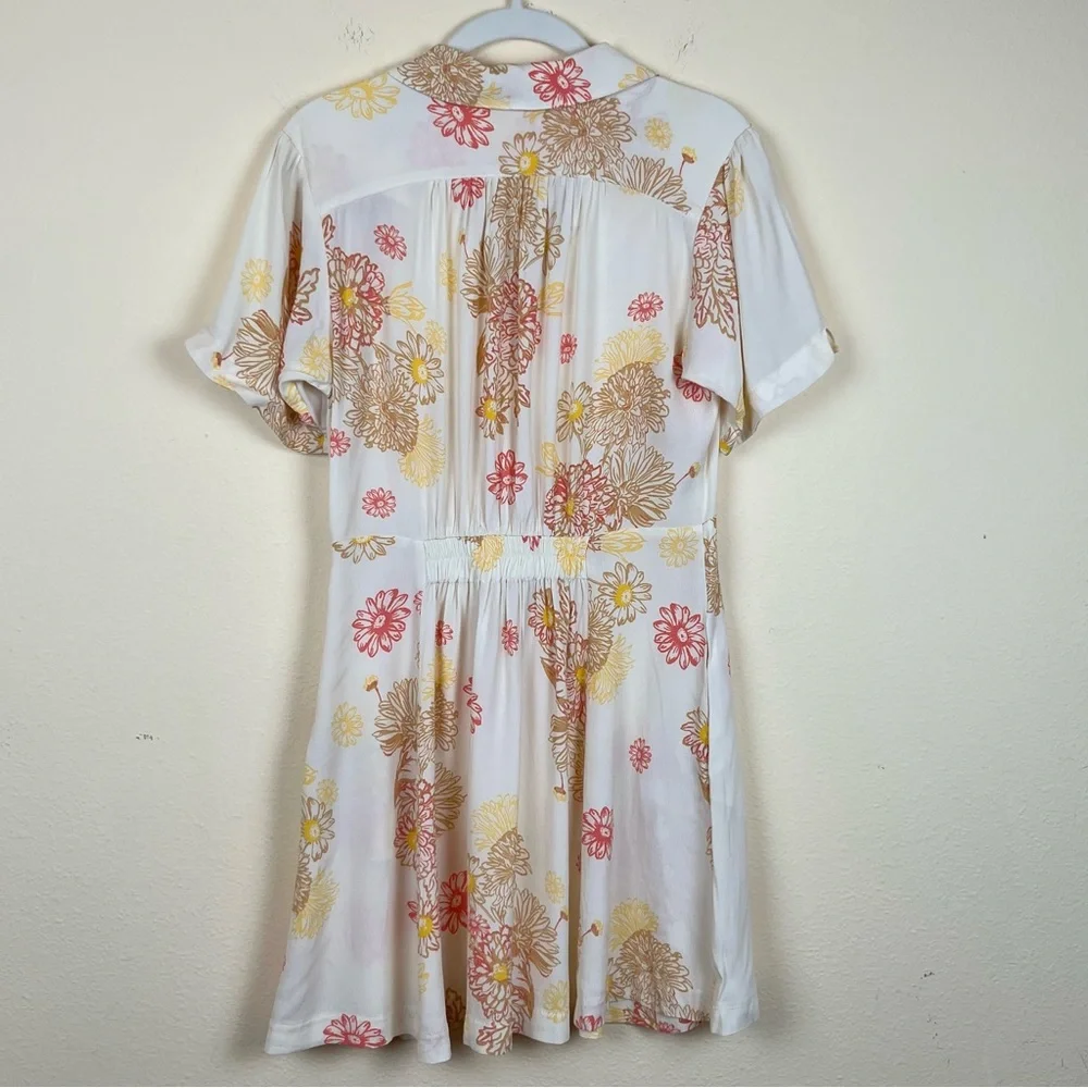 NWT Free People Dress Size S Cream Floral Print Hawaii Mini Viscose Airy Breezy